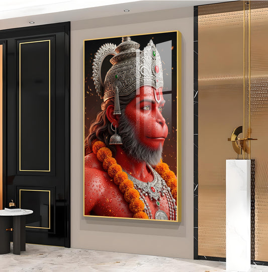 Jai Shri Bajarang Bali Glass Finish Vertical Wall Art