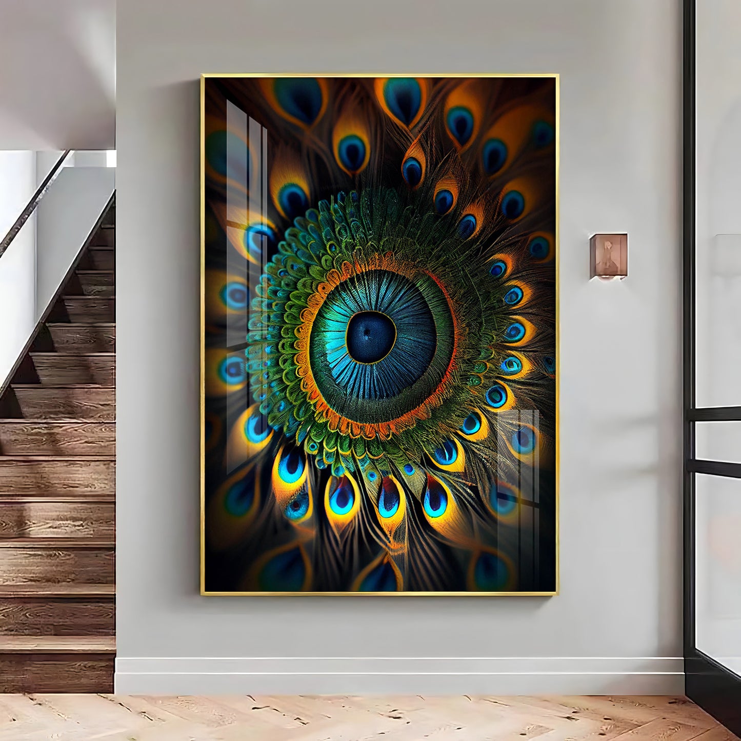 Peacock Prism Glass Finish Vertical Wall Art
