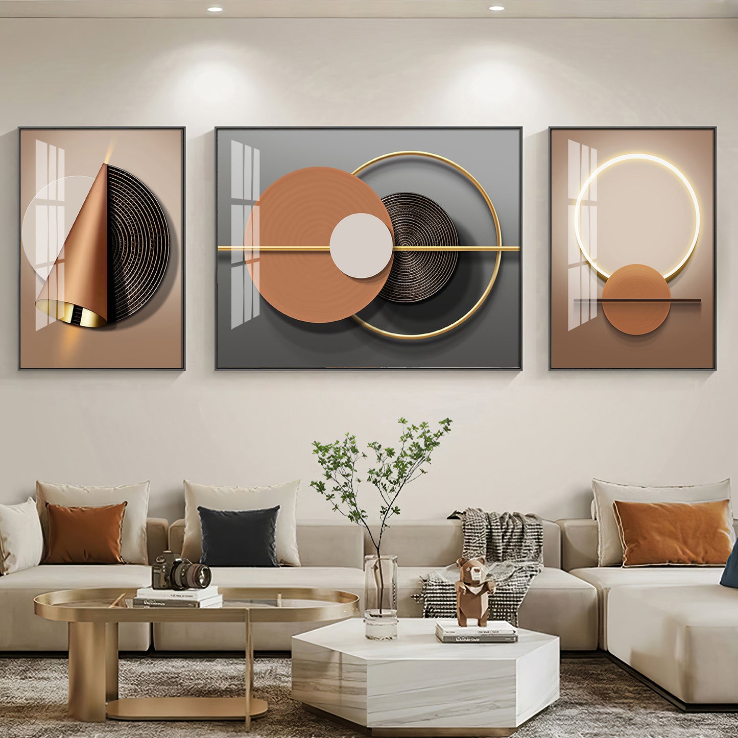 Luxe Haven Glass Finish Wall Art (Set Of 3)