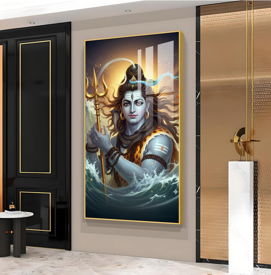 Jai Mahadev Ji Glass Finish Vertical Wall Art