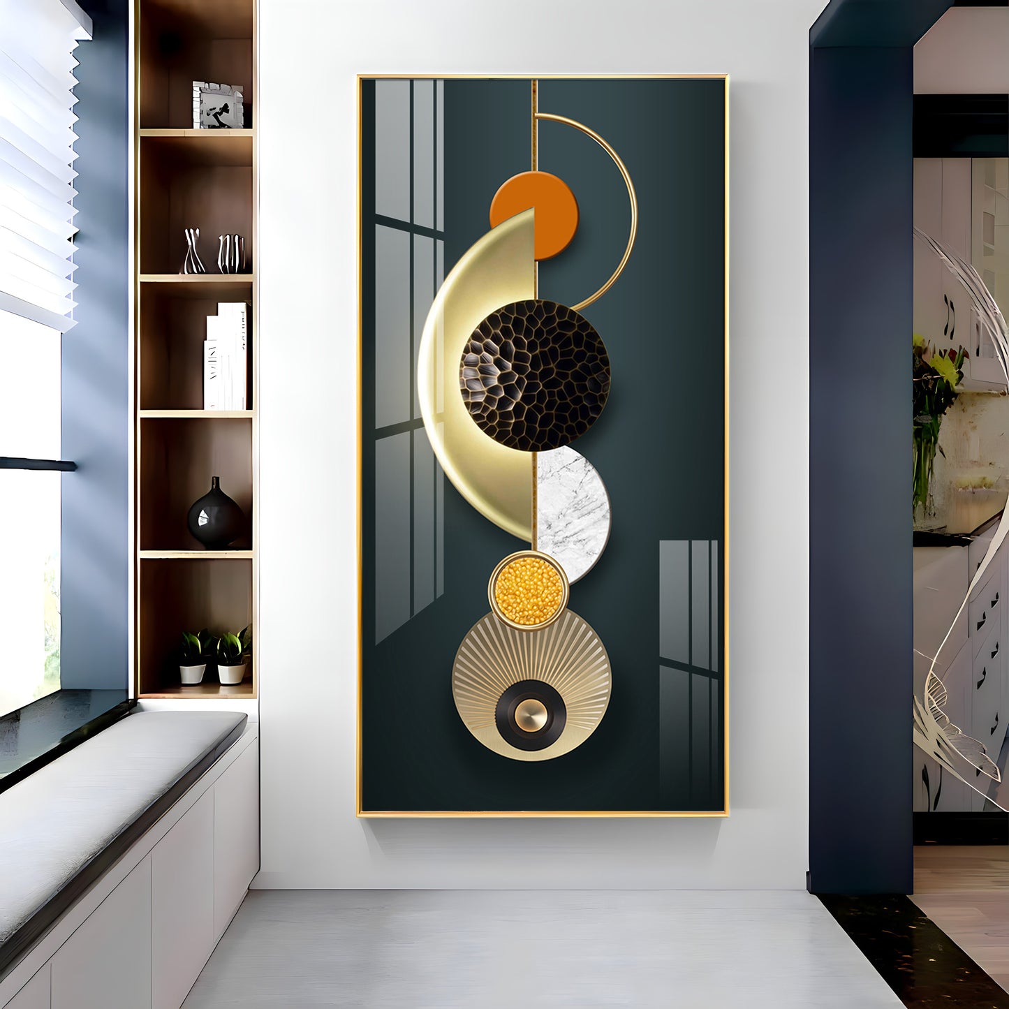 Hemicycle Design Glass Finish Vertical Wall Art