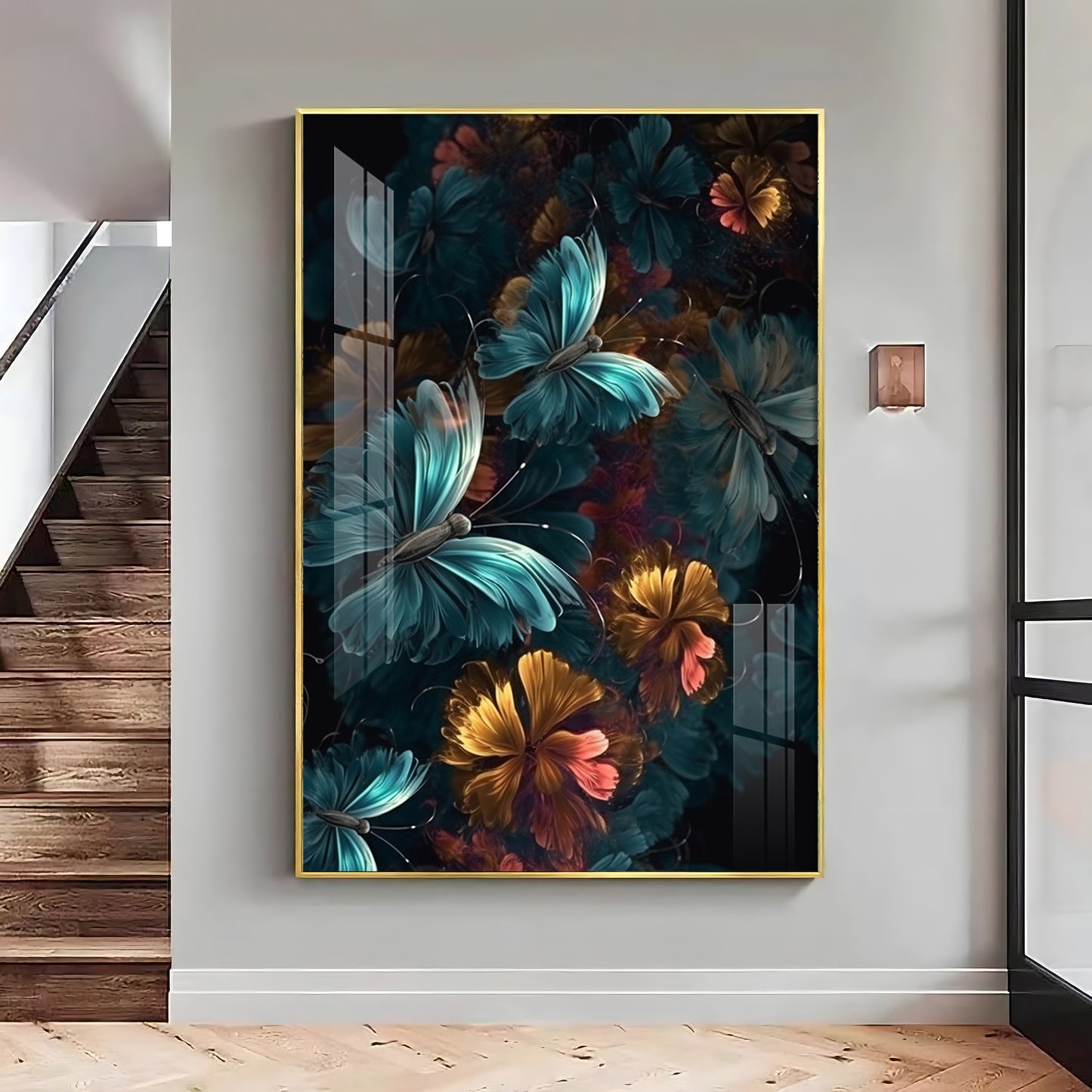 Floral Fantasy Glass Finish Vertical Wall Art