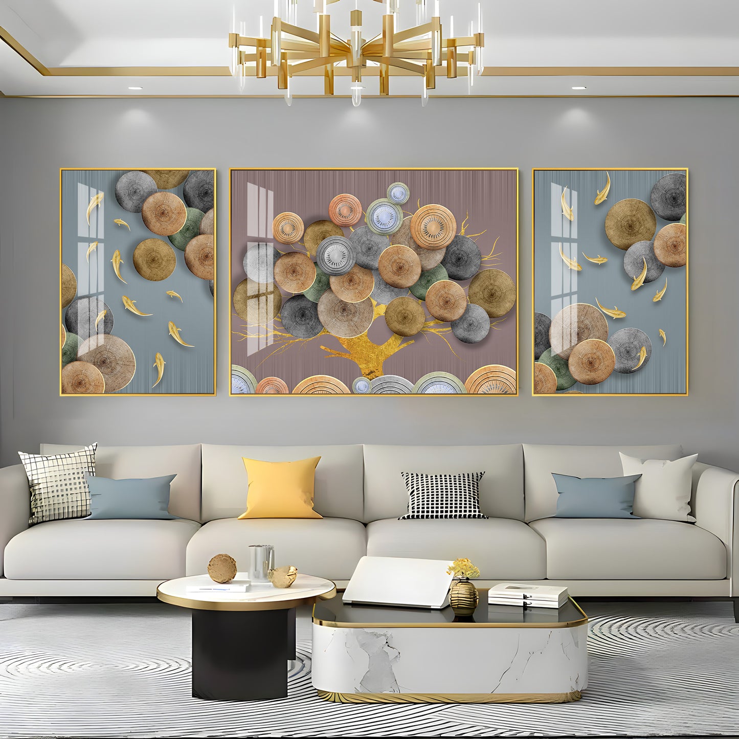 Spiral of Flower Glass Finish Wall Art (Set Of 3)