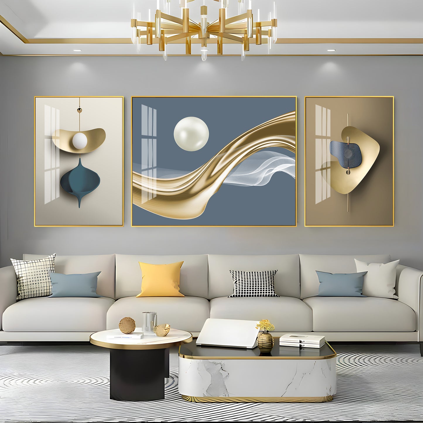 White Pearl Glass Finish Wall Art (Set Of 3)