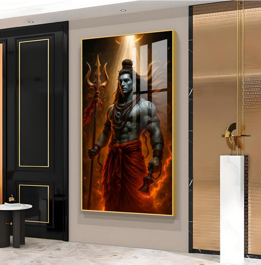 Jai Mahakal Glass Finish Vertical Wall Art