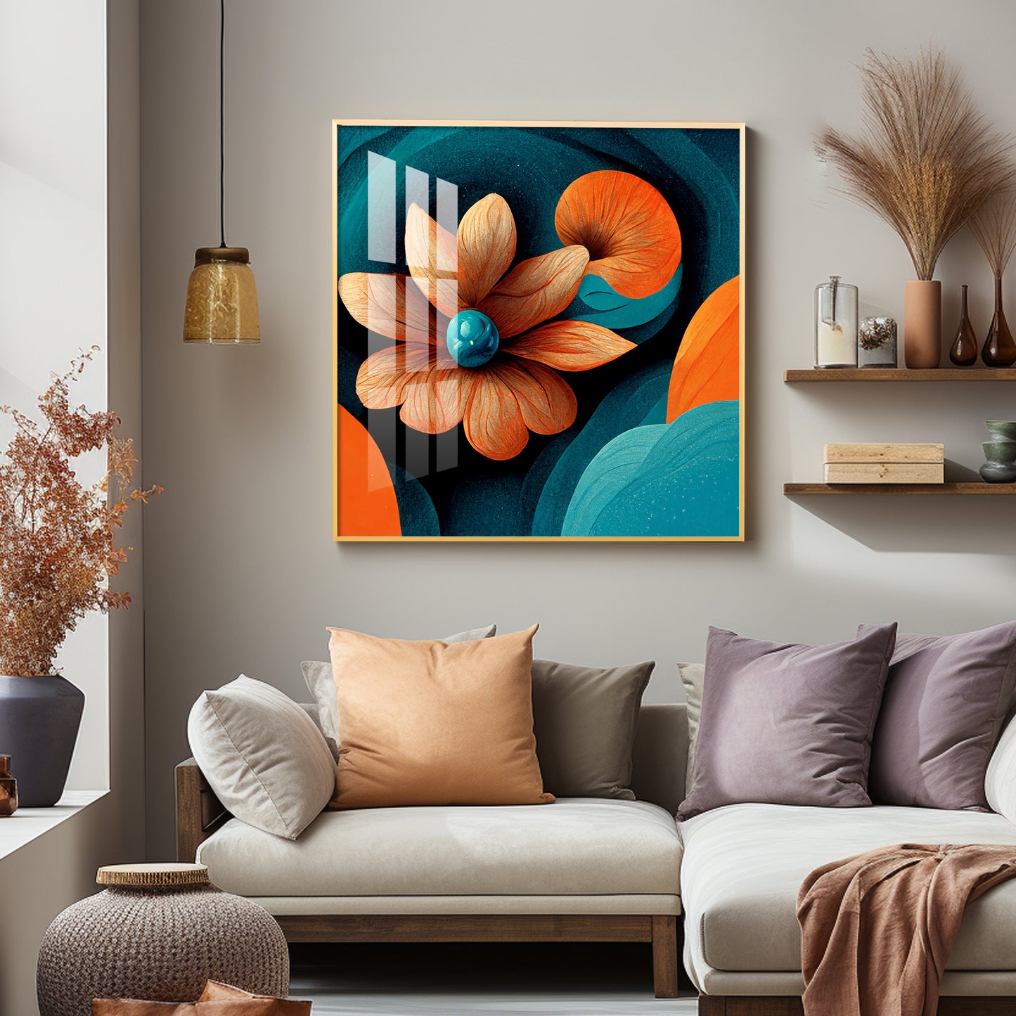 Abstract Floral Expression Glass Finish Square Wall Art
