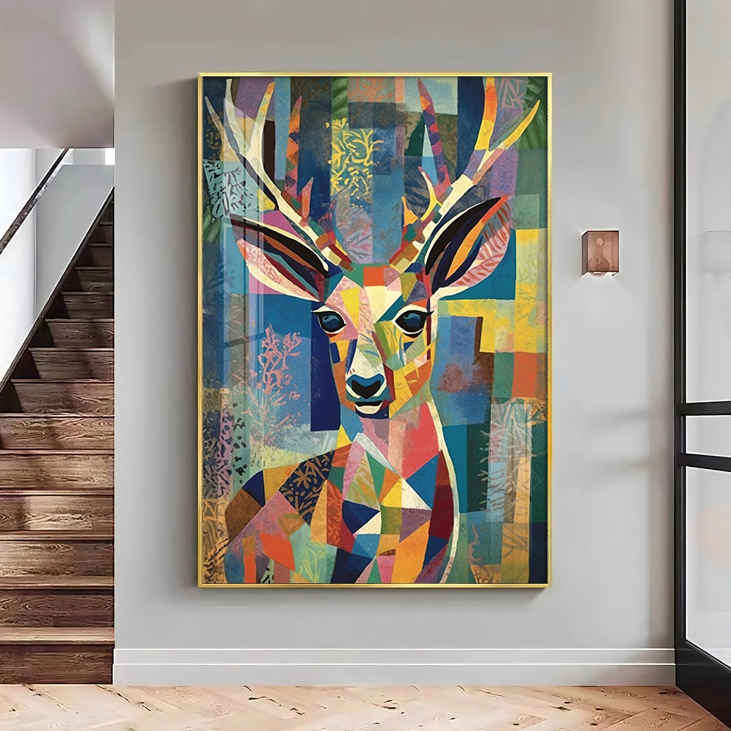 Deer in Mosaic Glass Finish Vertical Wall Art