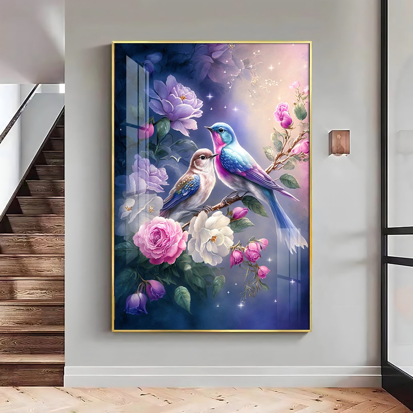 Nature's Duet Glass Finish Vertical Wall Art