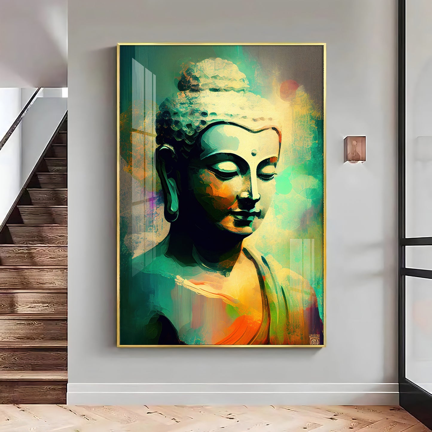 Buddha Harmony in Color Glass Finish Vertical Wall Art
