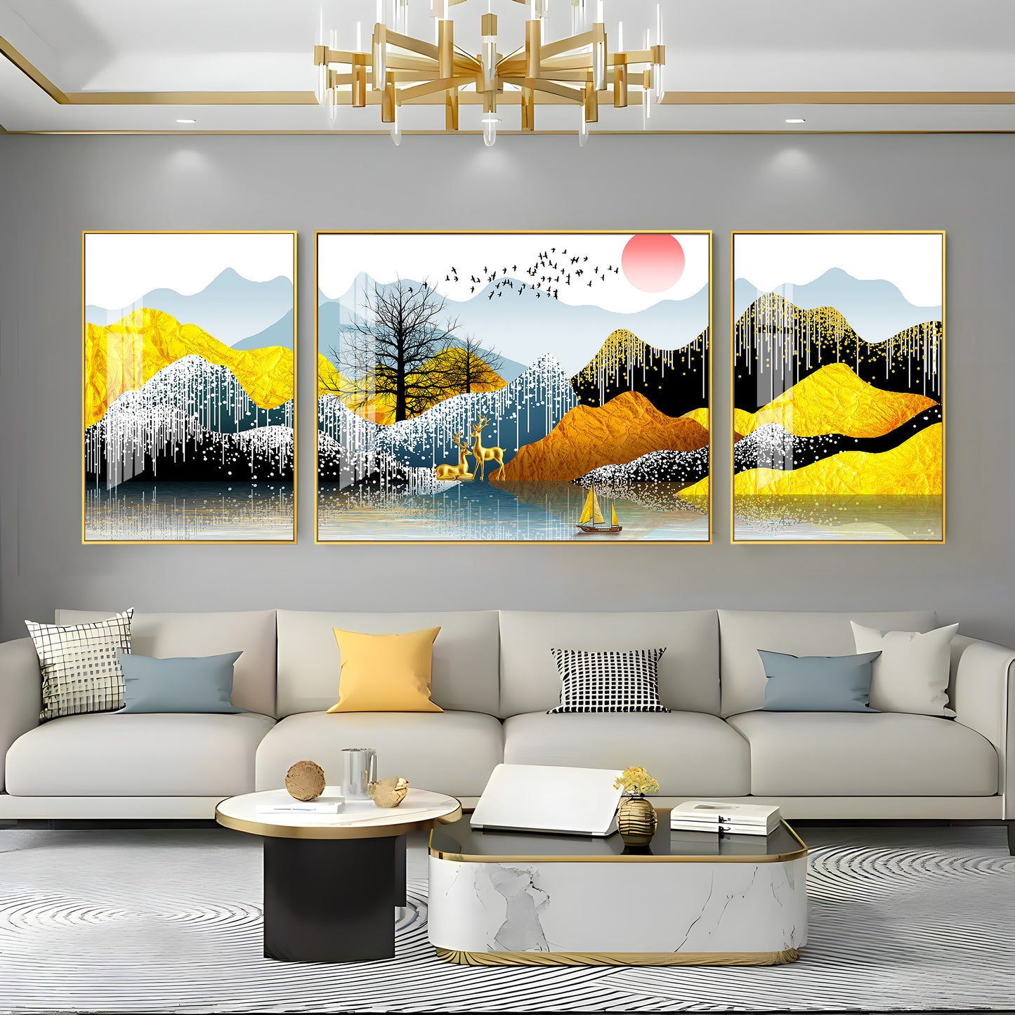 Majestic Mountain Views Glass Finish Wall Art (Set Of 3)