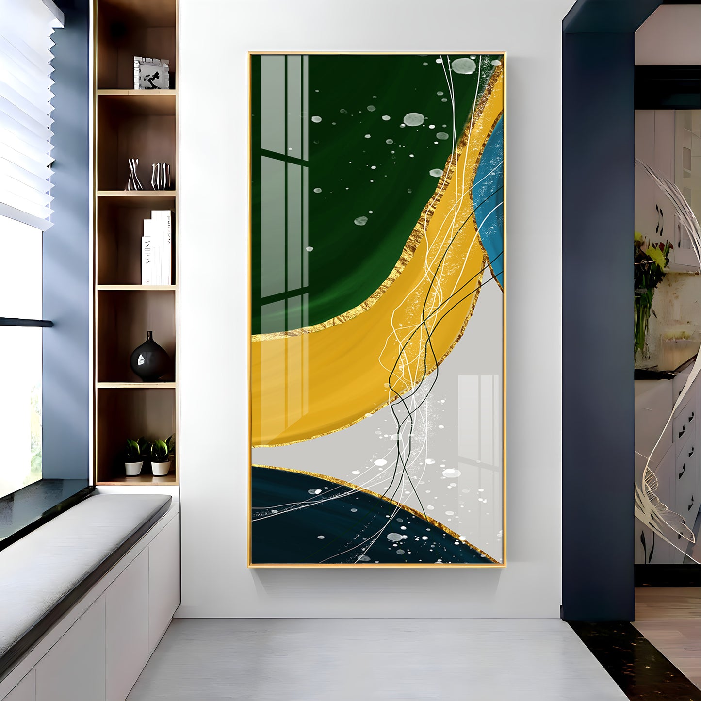 Chic Abstraction Glass Finish Vertical Wall Art