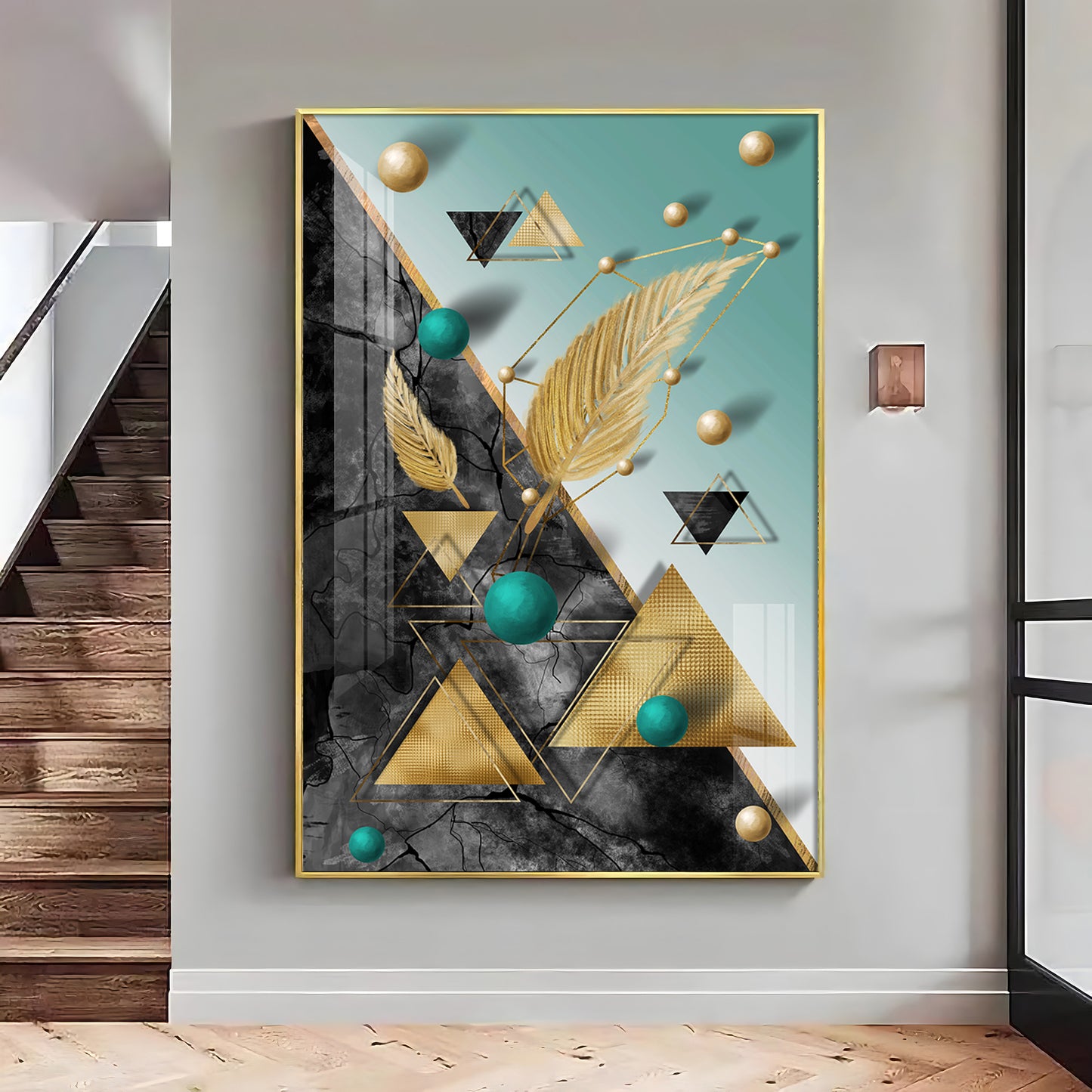 Geometric Luxe Living Glass Finish Vertical Wall Art
