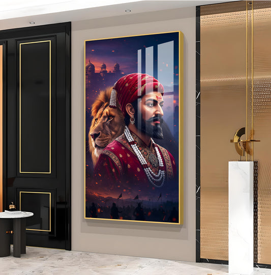 Real Warrior Chhatrapati Sambhaji Maharaj Glass Finish Vertical Wall Art