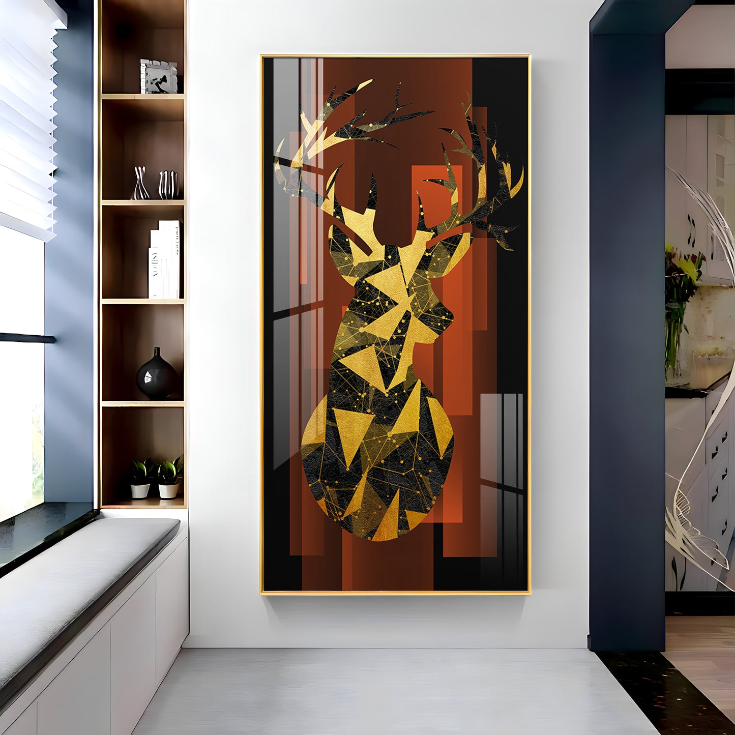 Abstract Deer Portrait Glass Finish Vertical Wall Art