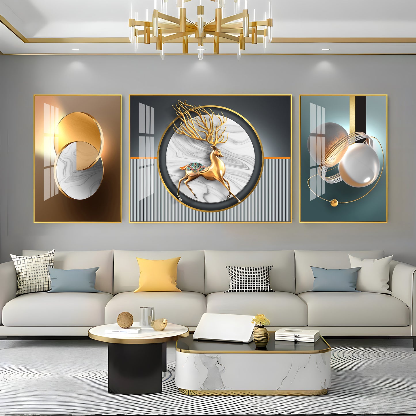 Abstraction of Deer Glass Finish Wall Art (Set Of 3)