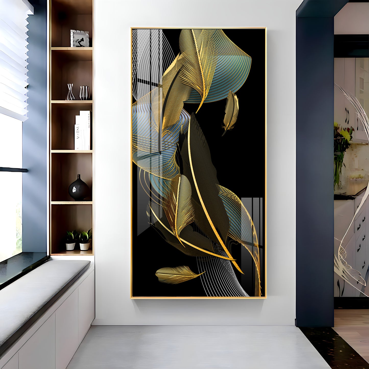 Luxe Leaf Dance Glass Finish Vertical Wall Art