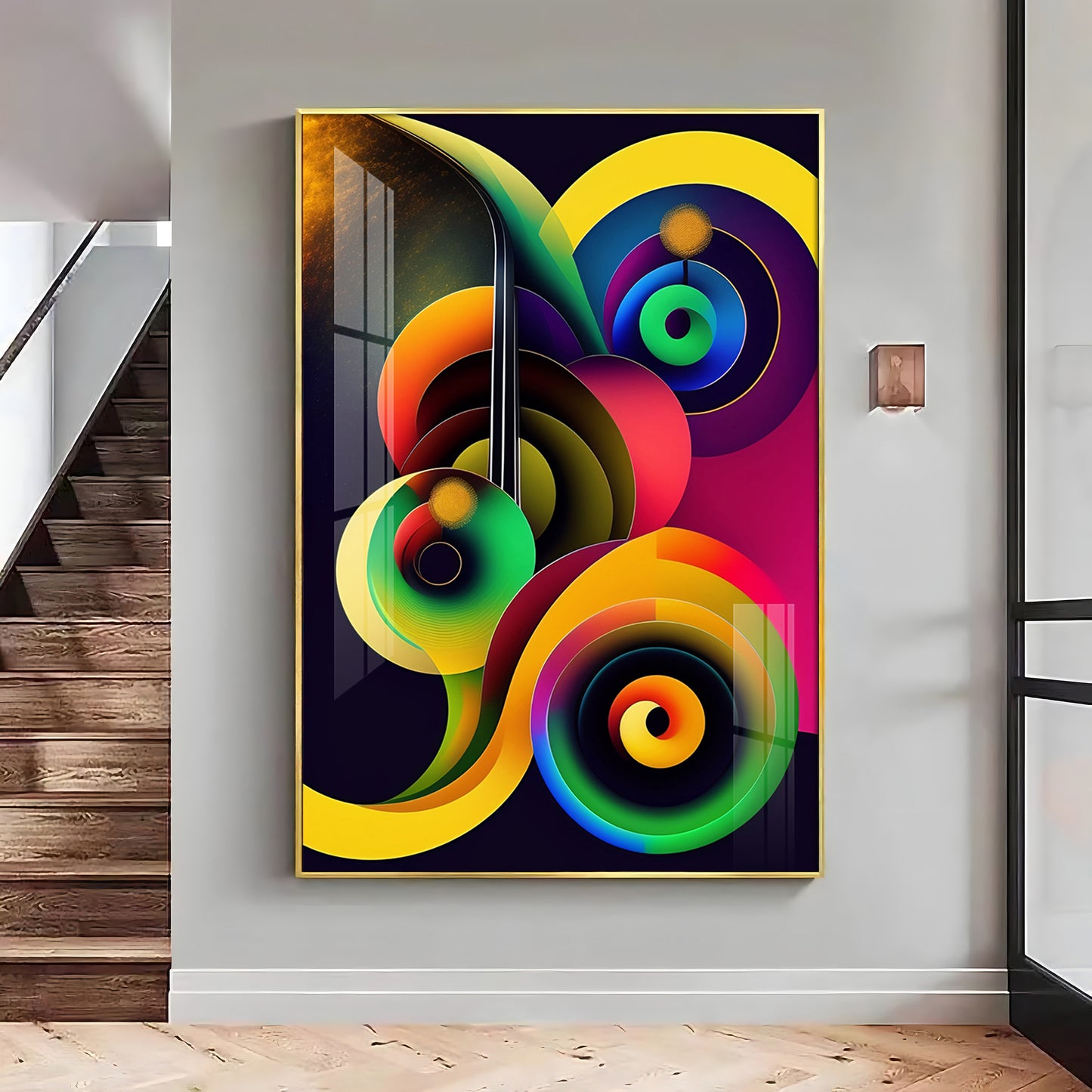 Dynamic Whirl Glass Finish Vertical Wall Art