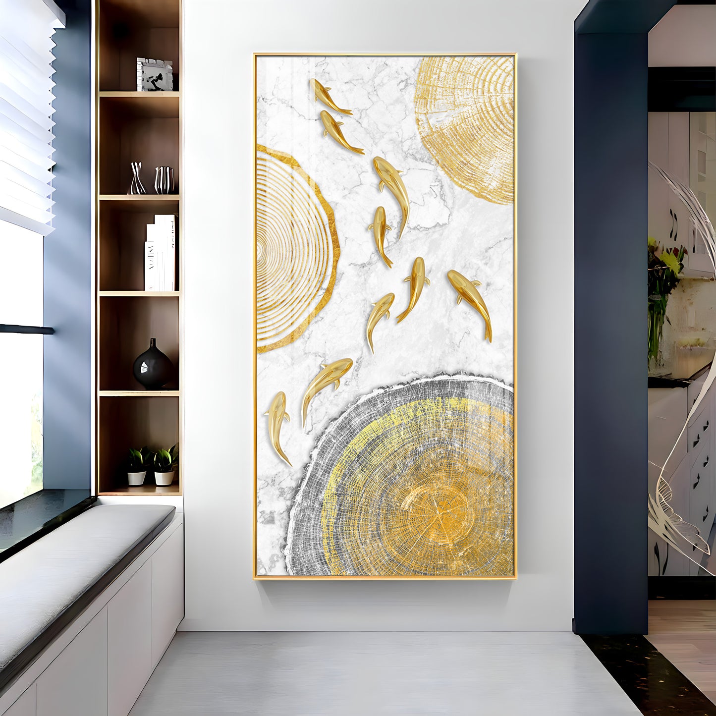 Radiant Fins Glass Finish Vertical Wall Art