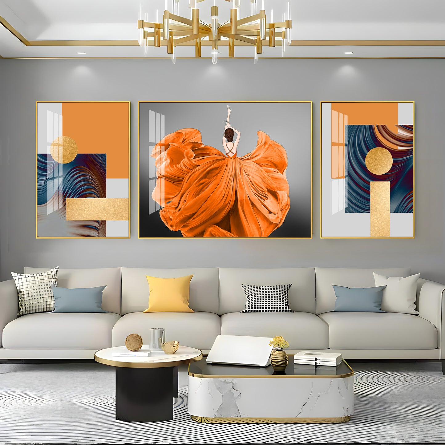 Women In Organce Elegance Glass Finish Wall Art (Set Of 3)