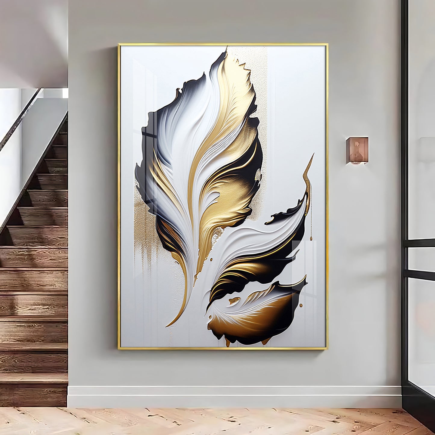 Luxe Leaf Art Glass Finish Vertical Wall Art