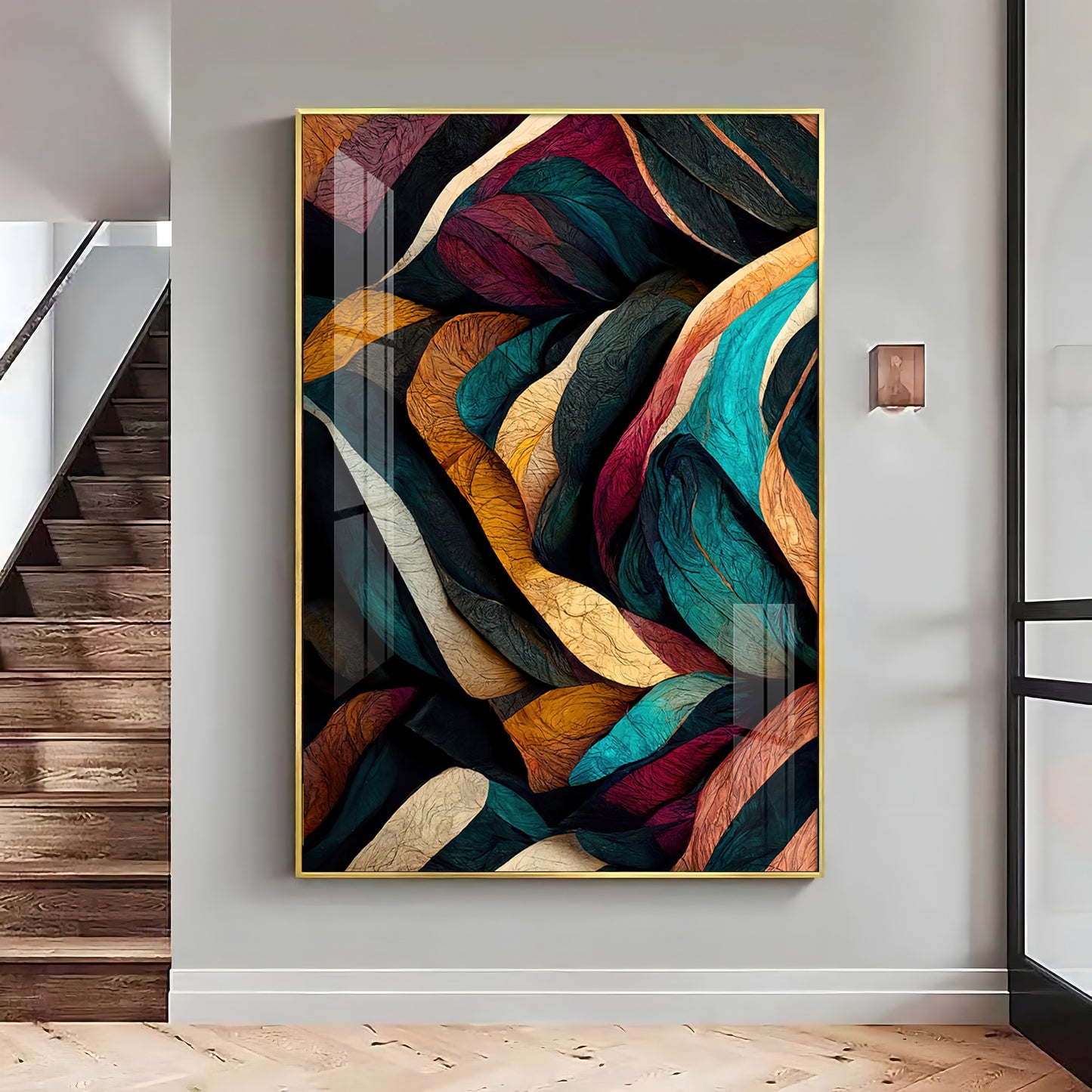 Colorful Harmony Glass Finish Vertical Wall Art