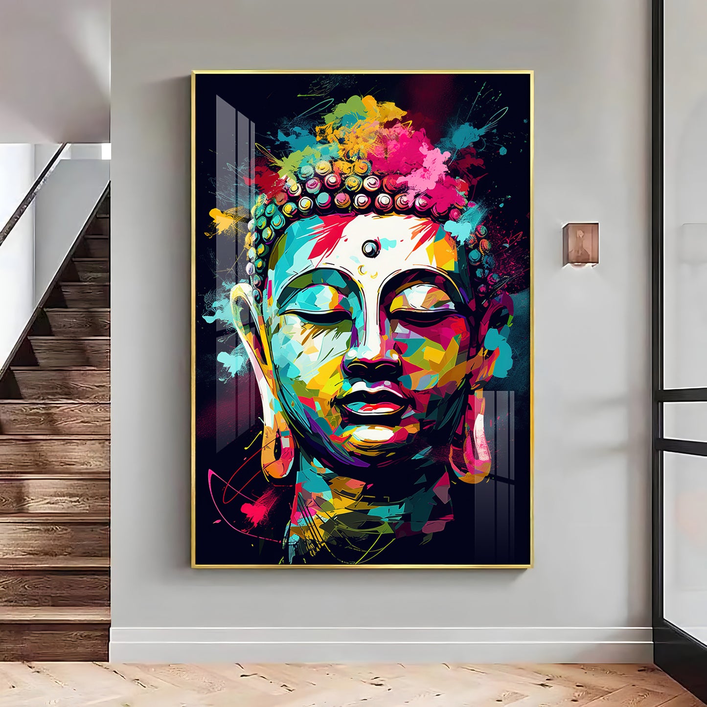 Colorful Enlightenment Glass Finish Vertical Wall Art