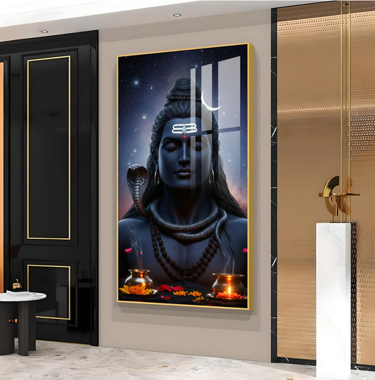 Lord Shiva Adiyogi Darshan Glass Finish Vertical Wall Art