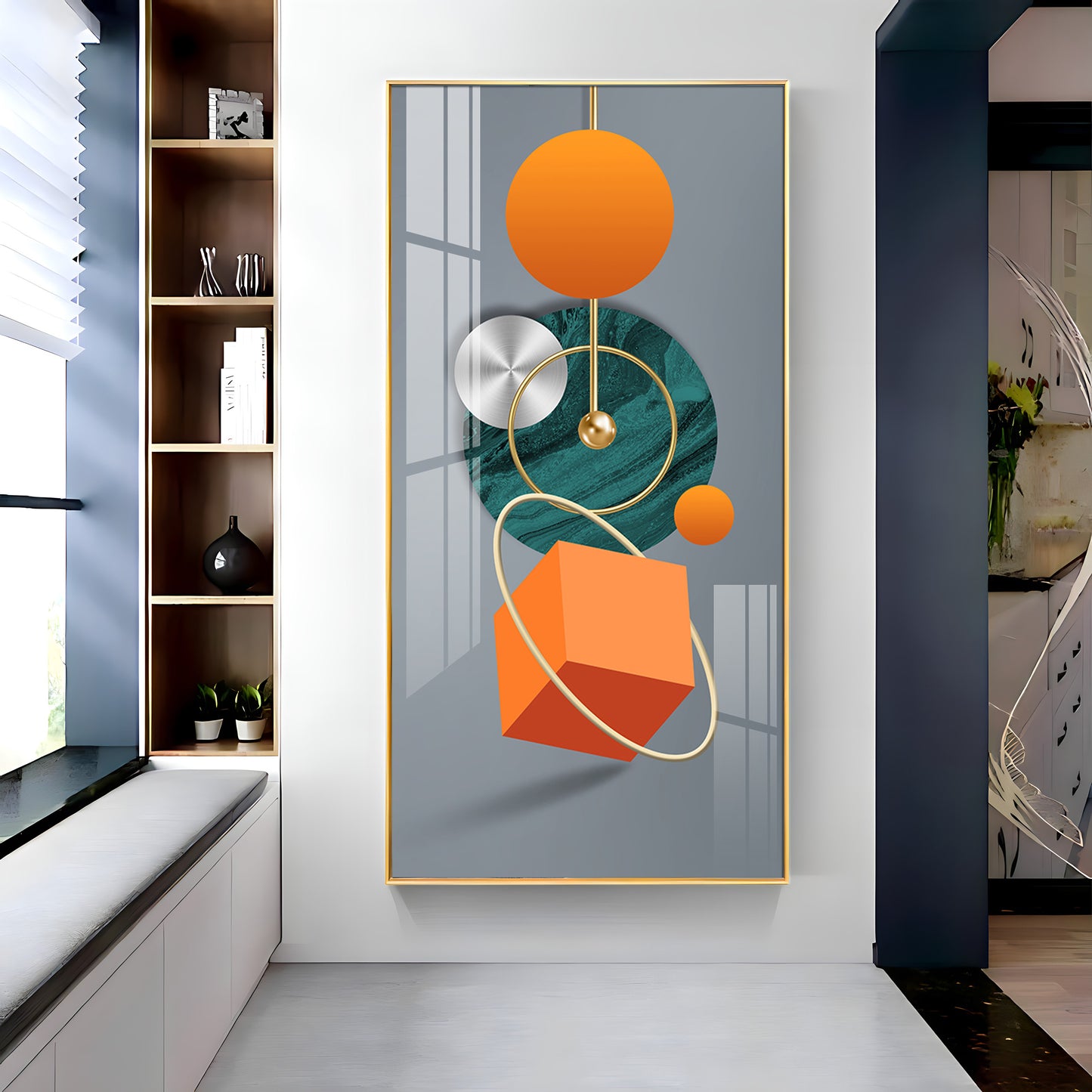 Orange Cube Glass Finish Vertical Wall Art