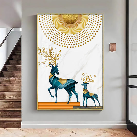 Radiant Antlers Glass Finish Vertical Wall Art