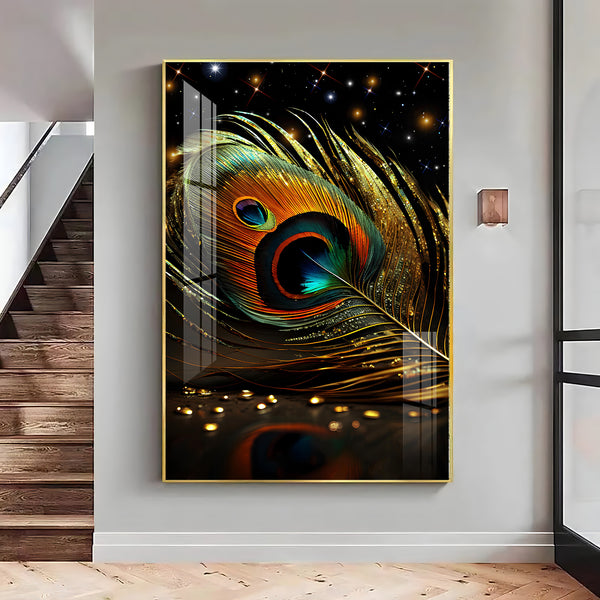Radiant Feathered Glass Finish Vertical Wall Art