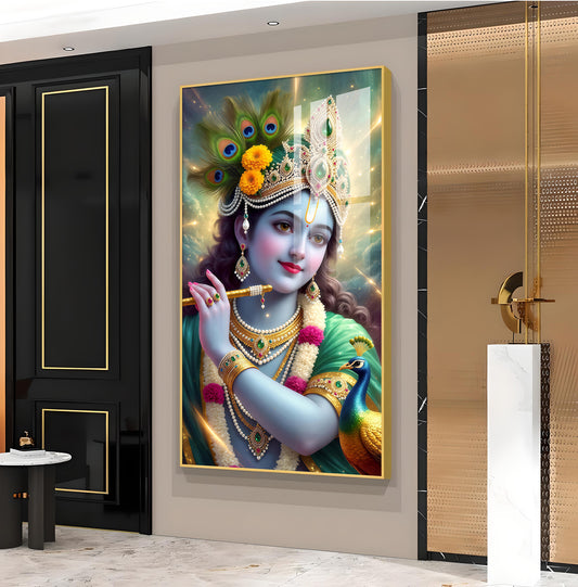 Hare Krishna Ji Glass Finish Vertical Wall Art