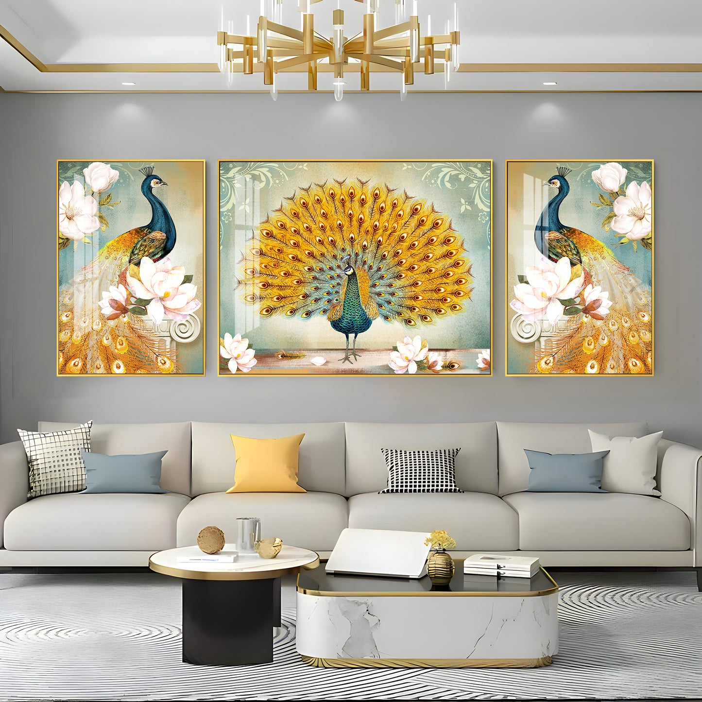 Regal Feathers Glass Finish Wall Art (Set Of 3)