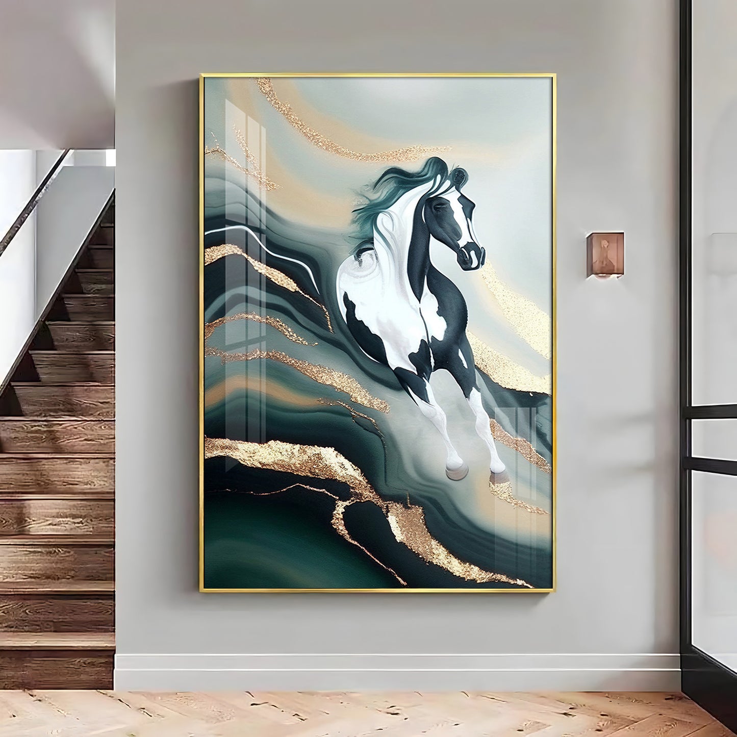 Horse Majestic Motion Glass Finish Vertical Wall Art