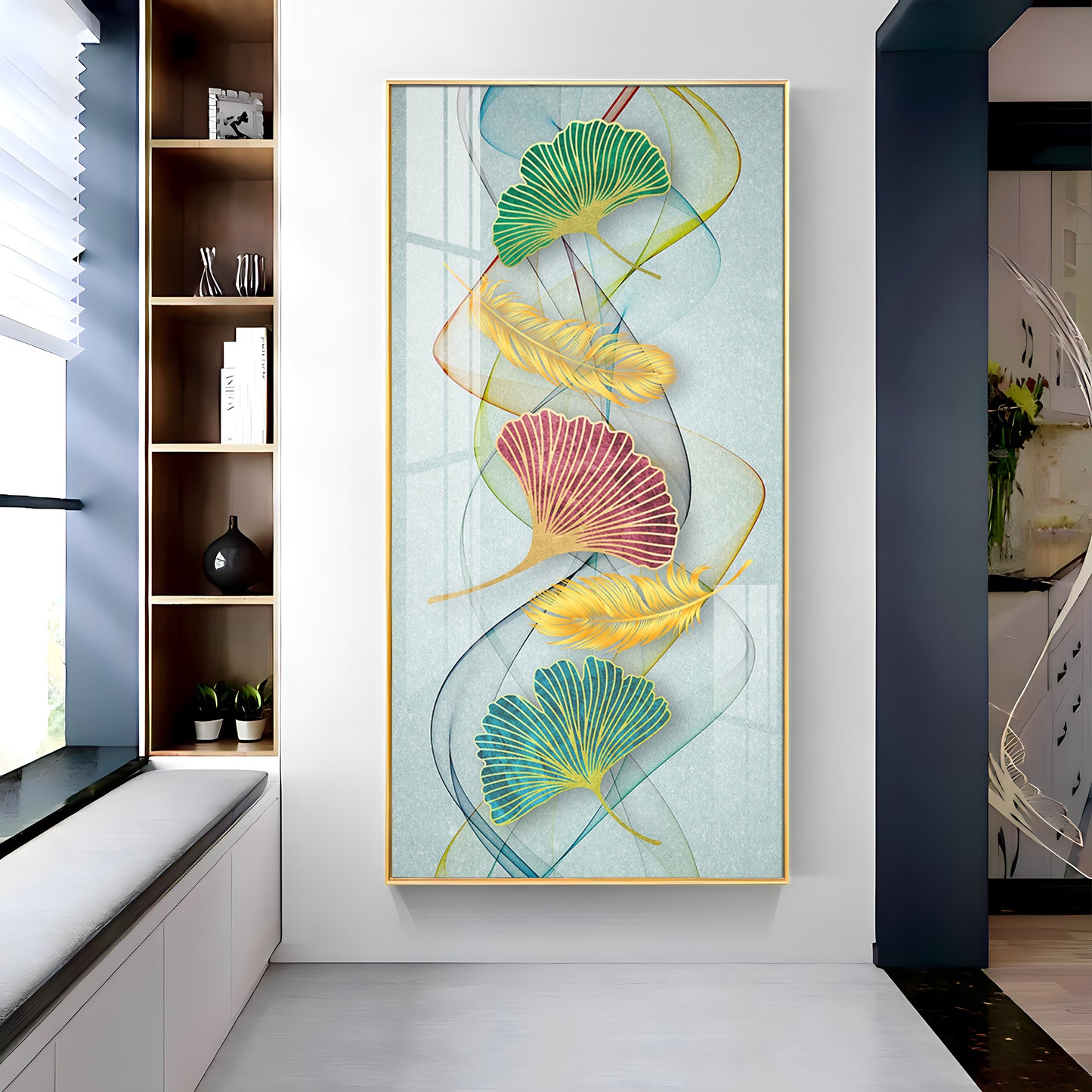 Petal Harmony Glass Finish Vertical Wall Art