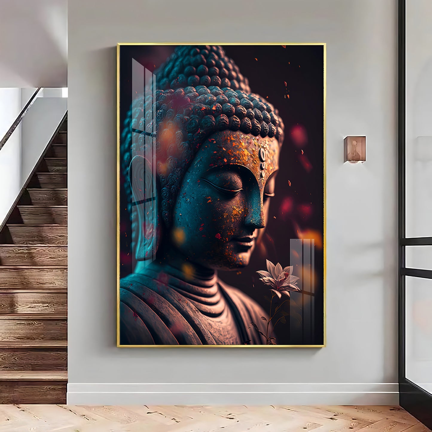 Buddha Serenity Sculpture Glass Finish Vertical Wall Art