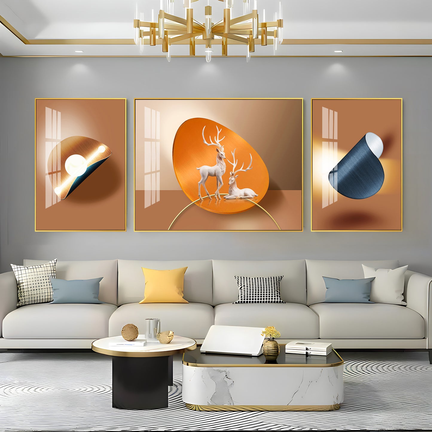 Deer Art Trio Glass Finish Wall Art (Set Of 3)