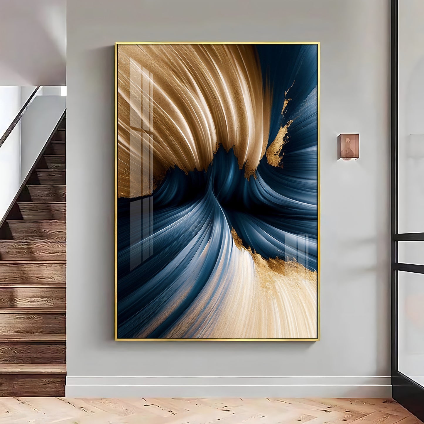 Golden Wave Serenity Glass Finish Vertical Wall Art