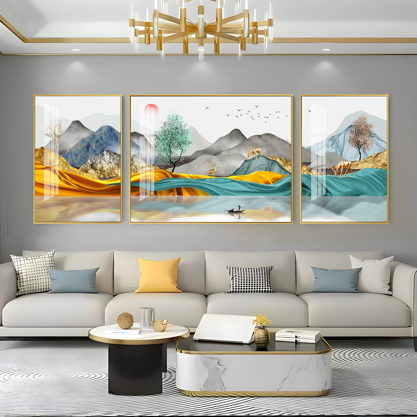 Mountain Scenery Glass Finish Wall Art (Set Of 3)