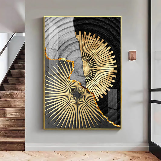 Golden Elegance Wall Decor Glass Finish Vertical Wall Art