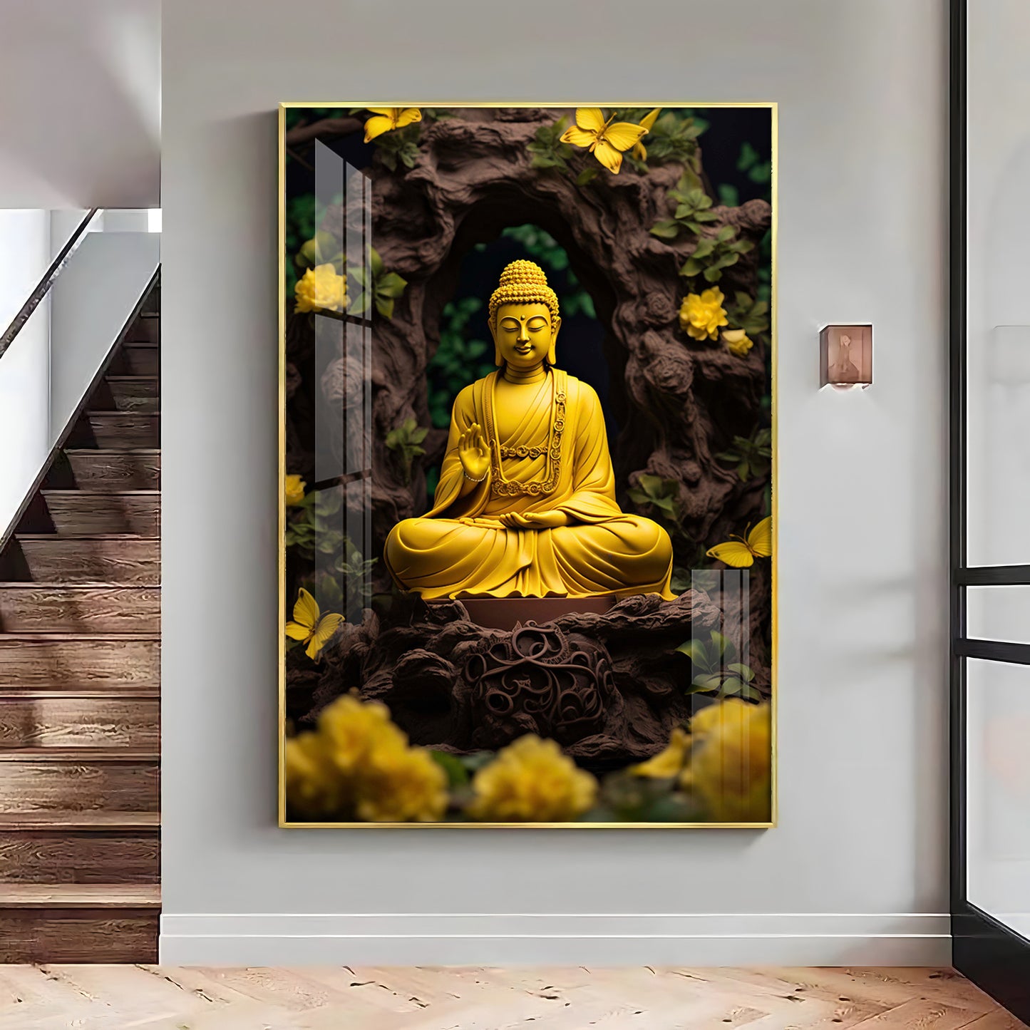 Buddha Bliss Glass Finish Vertical Wall Art