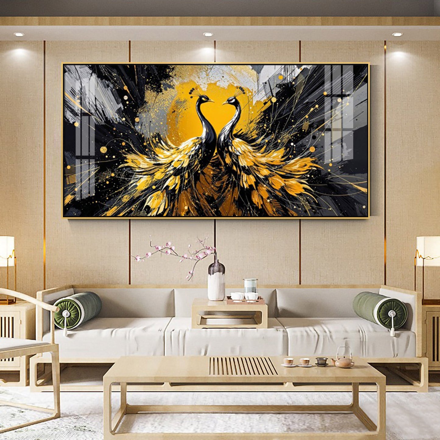 Beautiful Two Mayura Glass Finish Horizontal Wall Art