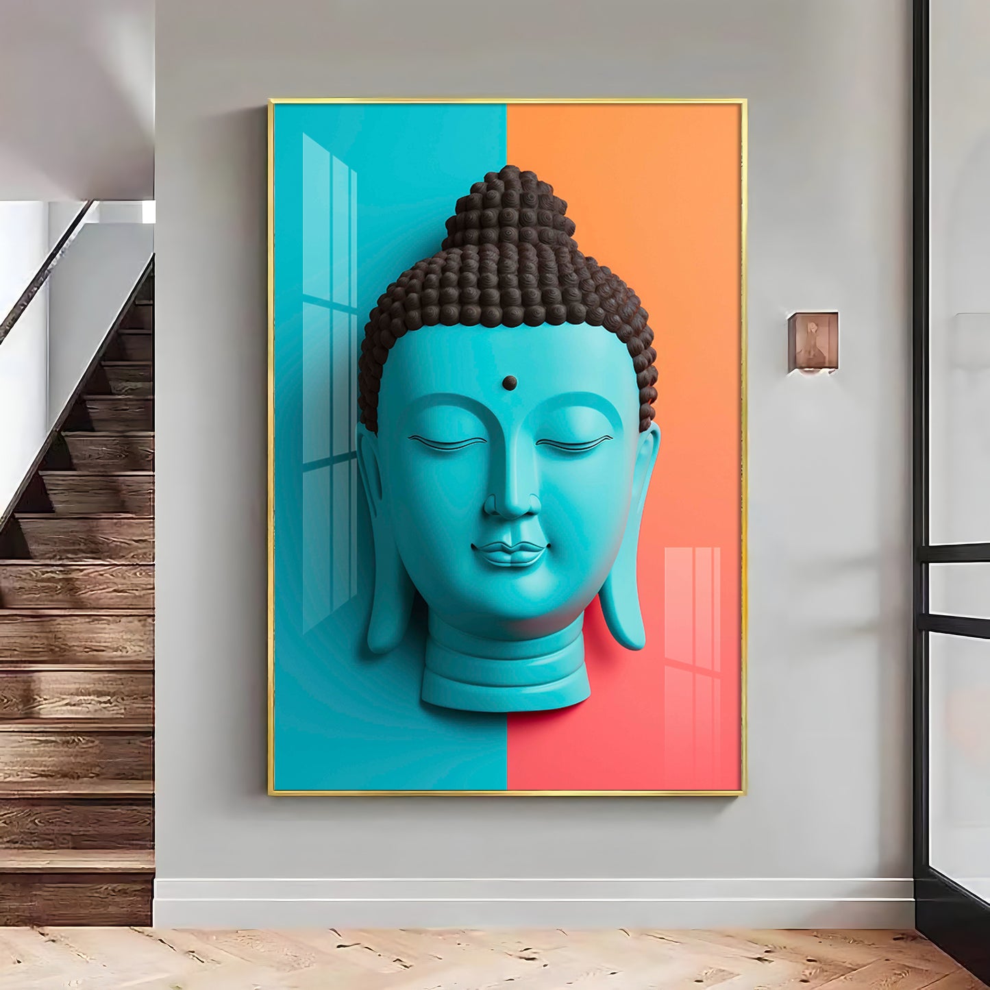 Buddha Calm Essence Glass Finish Vertical Wall Art