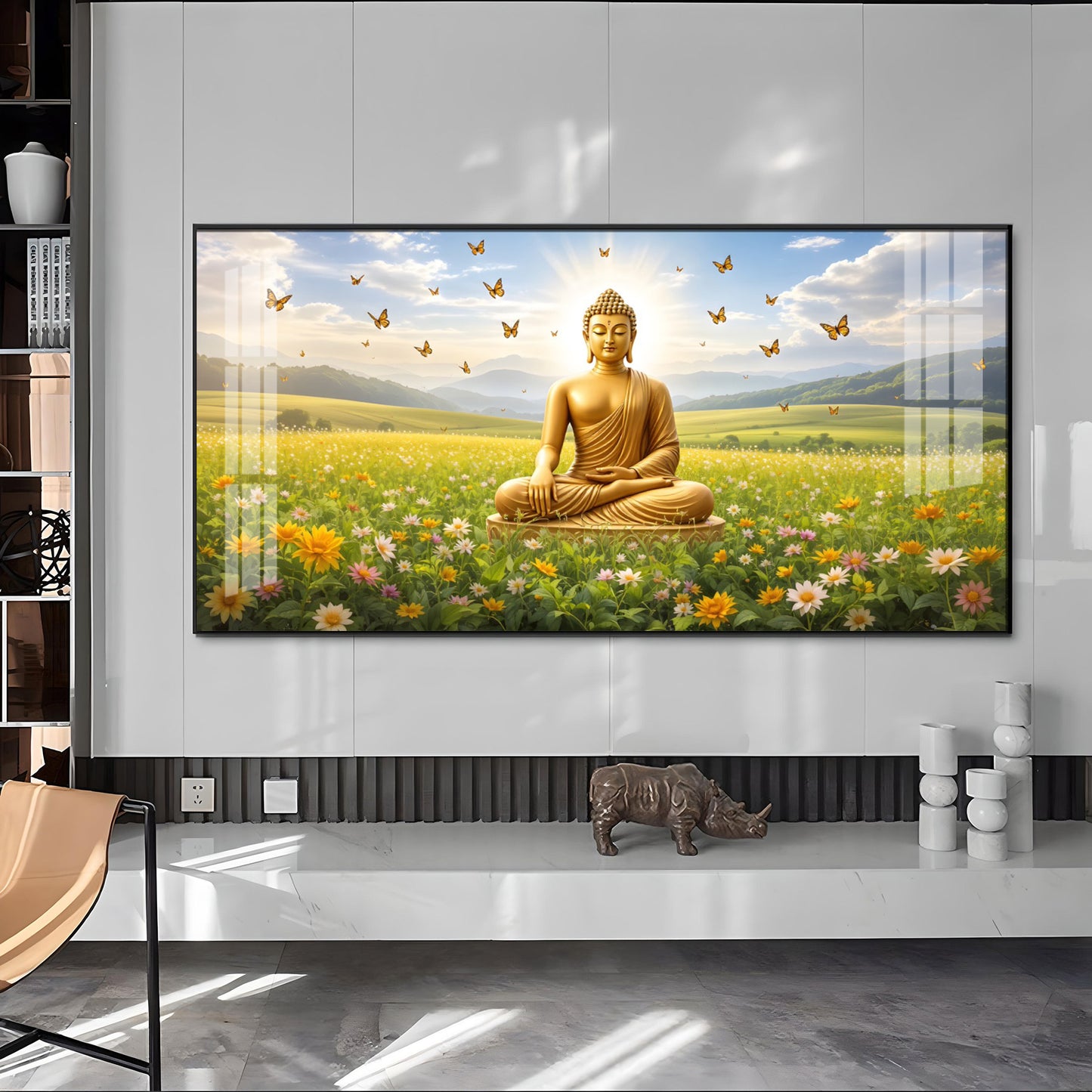 Buddha In Peaceful Nature Glass Finish Horizontal Wall Art