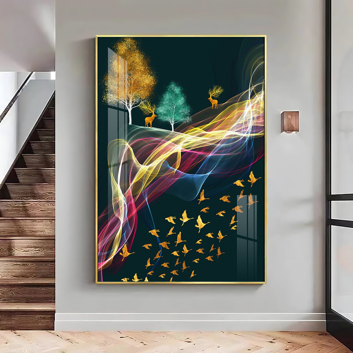 Nature's Symphony Glass Finish Vertical Wall Art