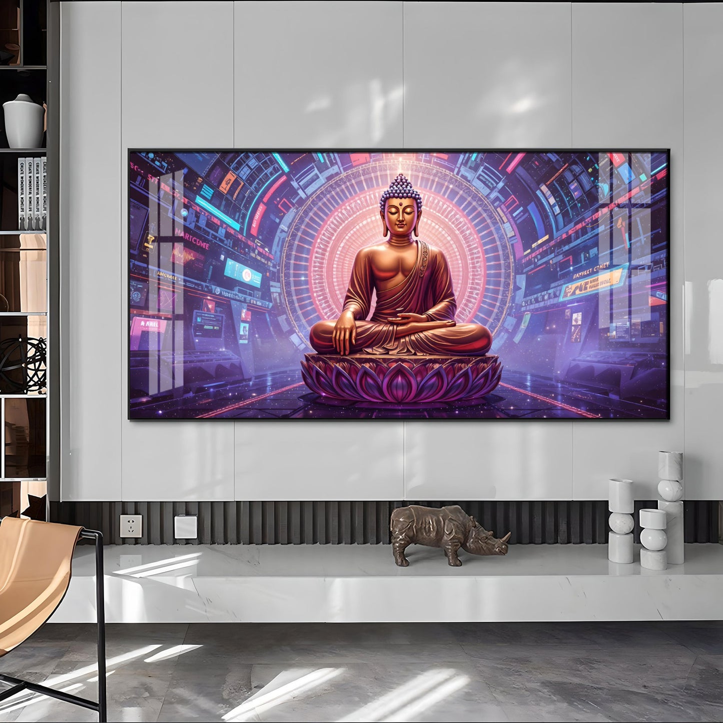 Abstract Harmony Of Buddha Glass Finish Horizontal Wall Art