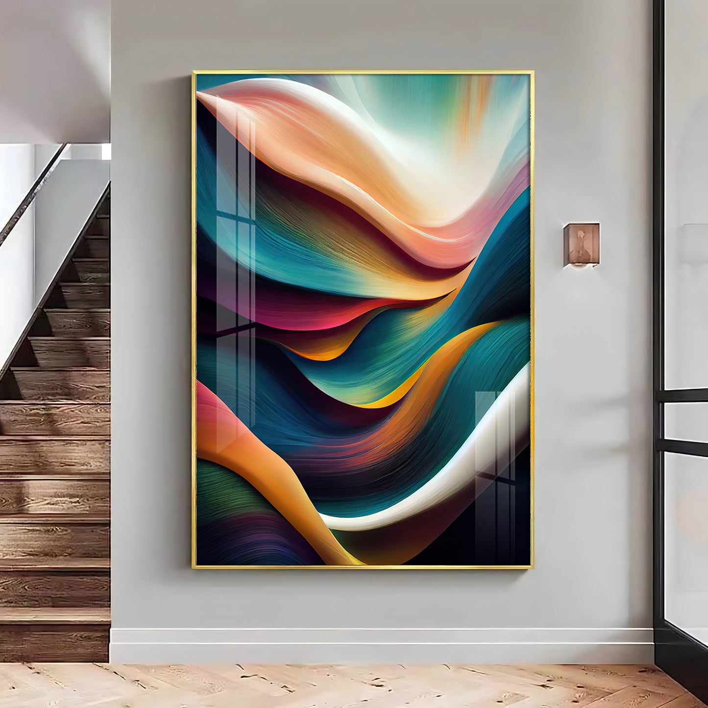 Waves of Color Glass Finish Vertical Wall Art