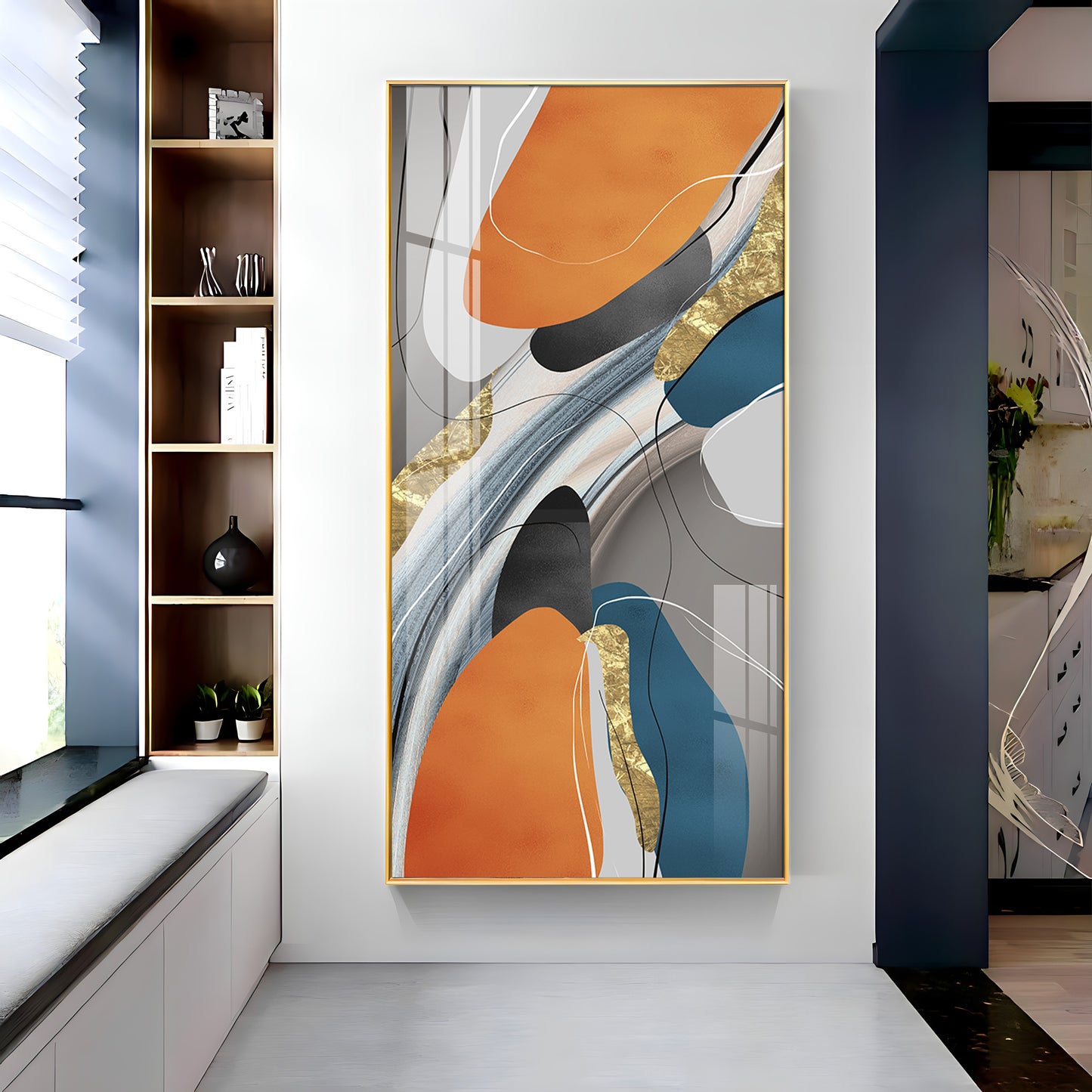 Vivid Abstraction Glass Finish Vertical Wall Art