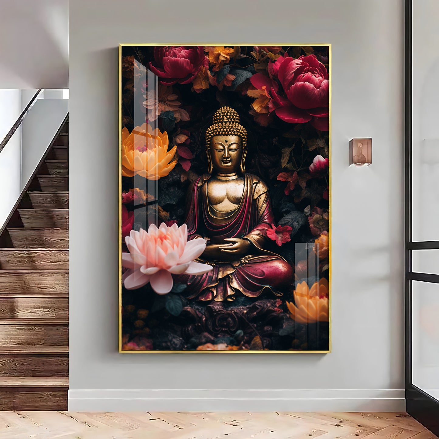 Buddha Eternal Peace Glass Finish Vertical Wall Art