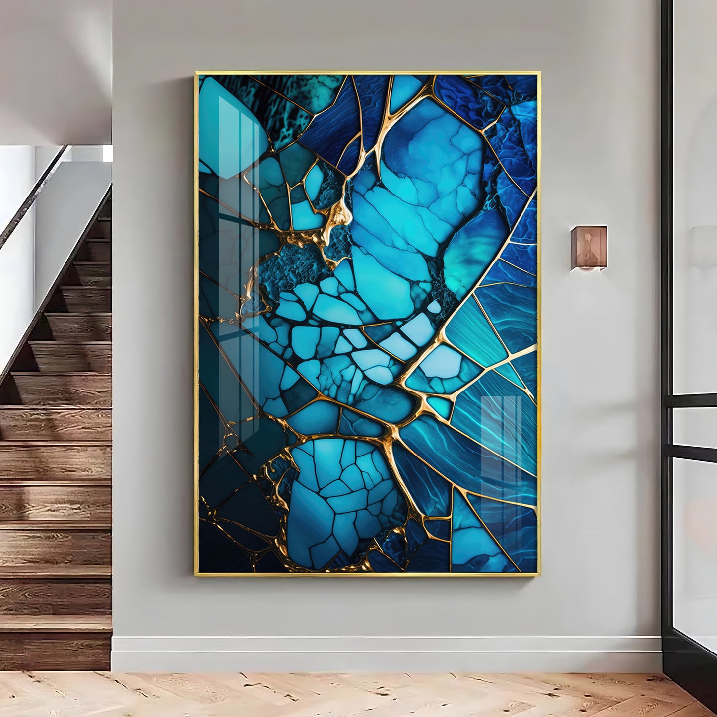 Mystic Blue Mosaic Glass Finish Vertical Wall Art