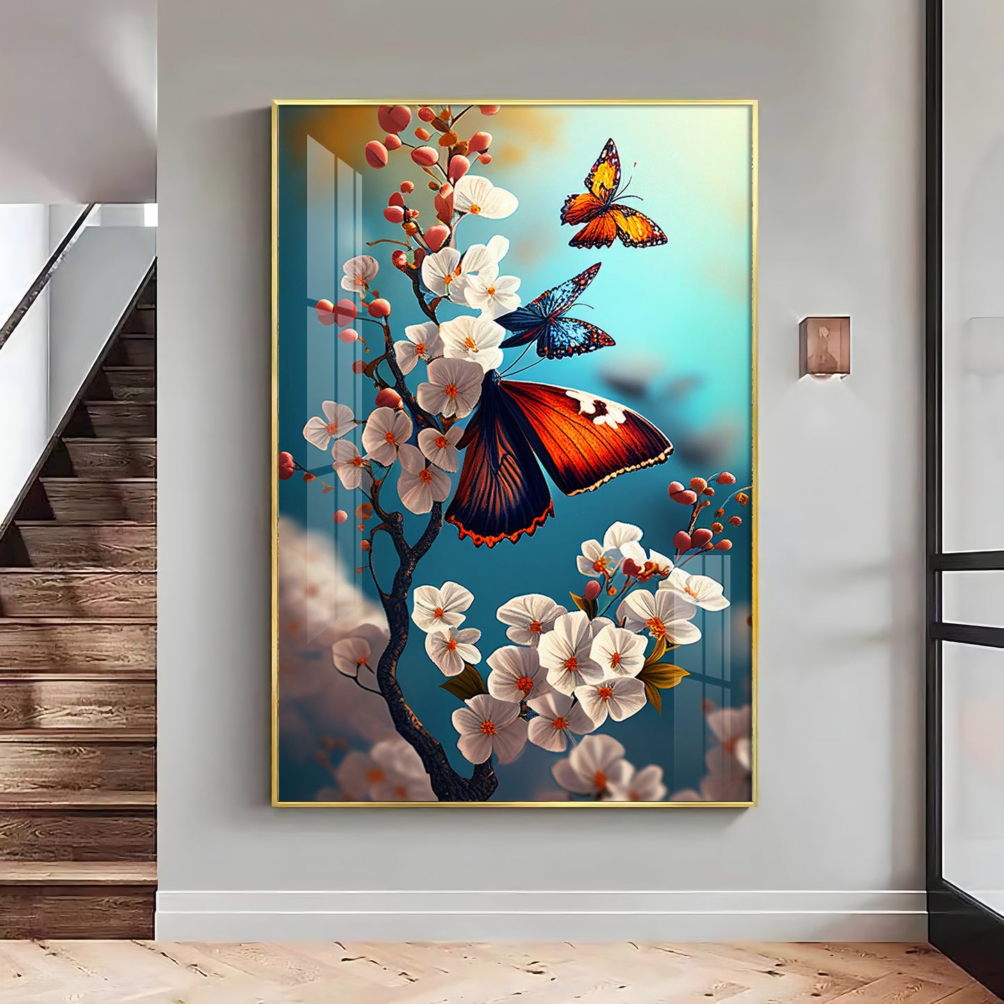 Butterfly Serenade Glass Finish Vertical Wall Art
